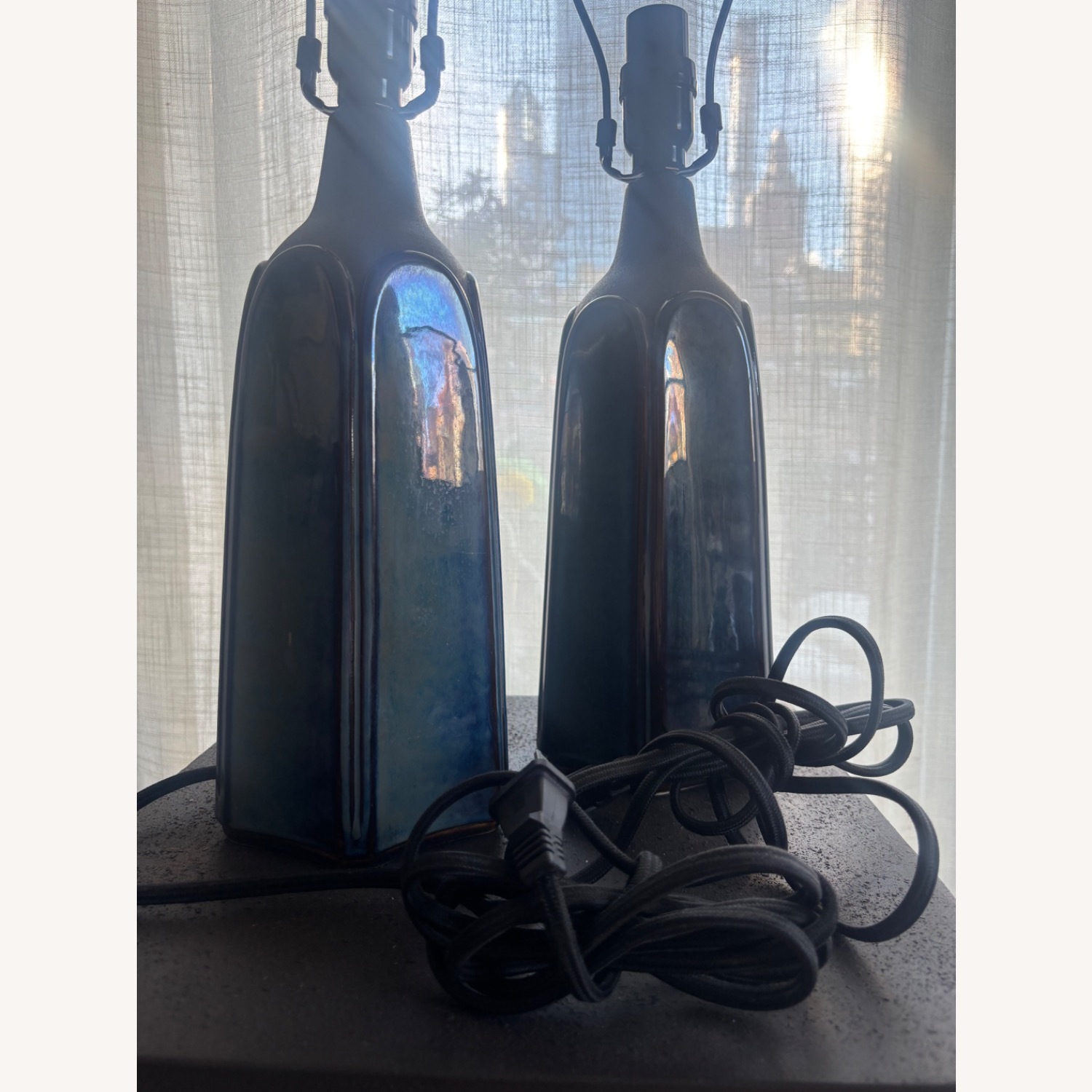 Vintage/Antique Blue Ceramic Table Lamps - image-2