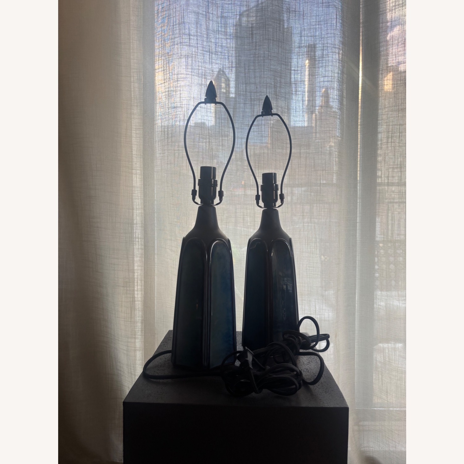 Vintage/Antique Blue Ceramic Table Lamps - image-5