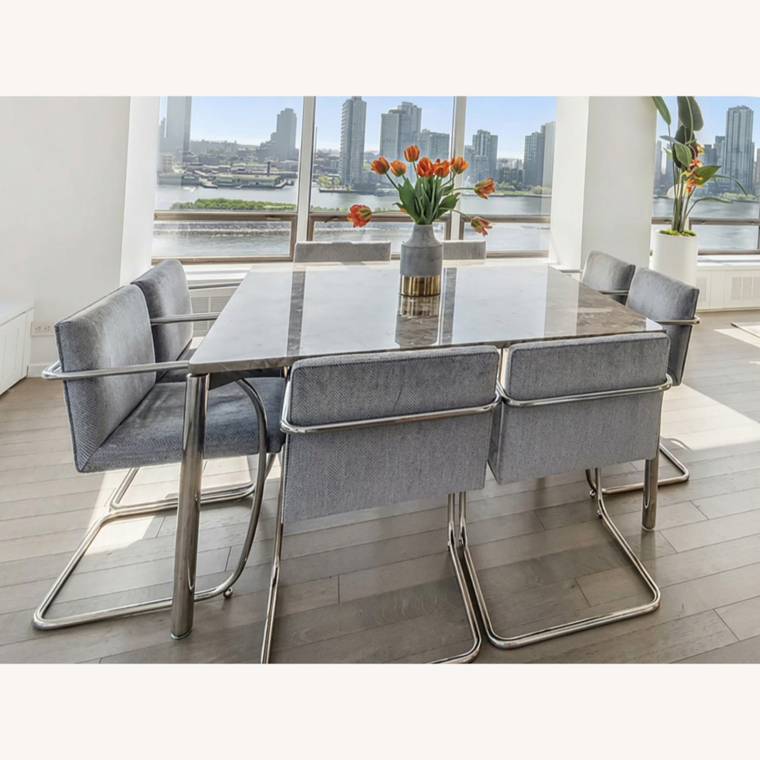 MCM Chrome And Marble Square Dining Table - image-8