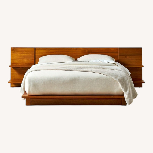 Used CB2 Andes Acacia Wood Platform Queen Bed with Nightstands for sale on AptDeco