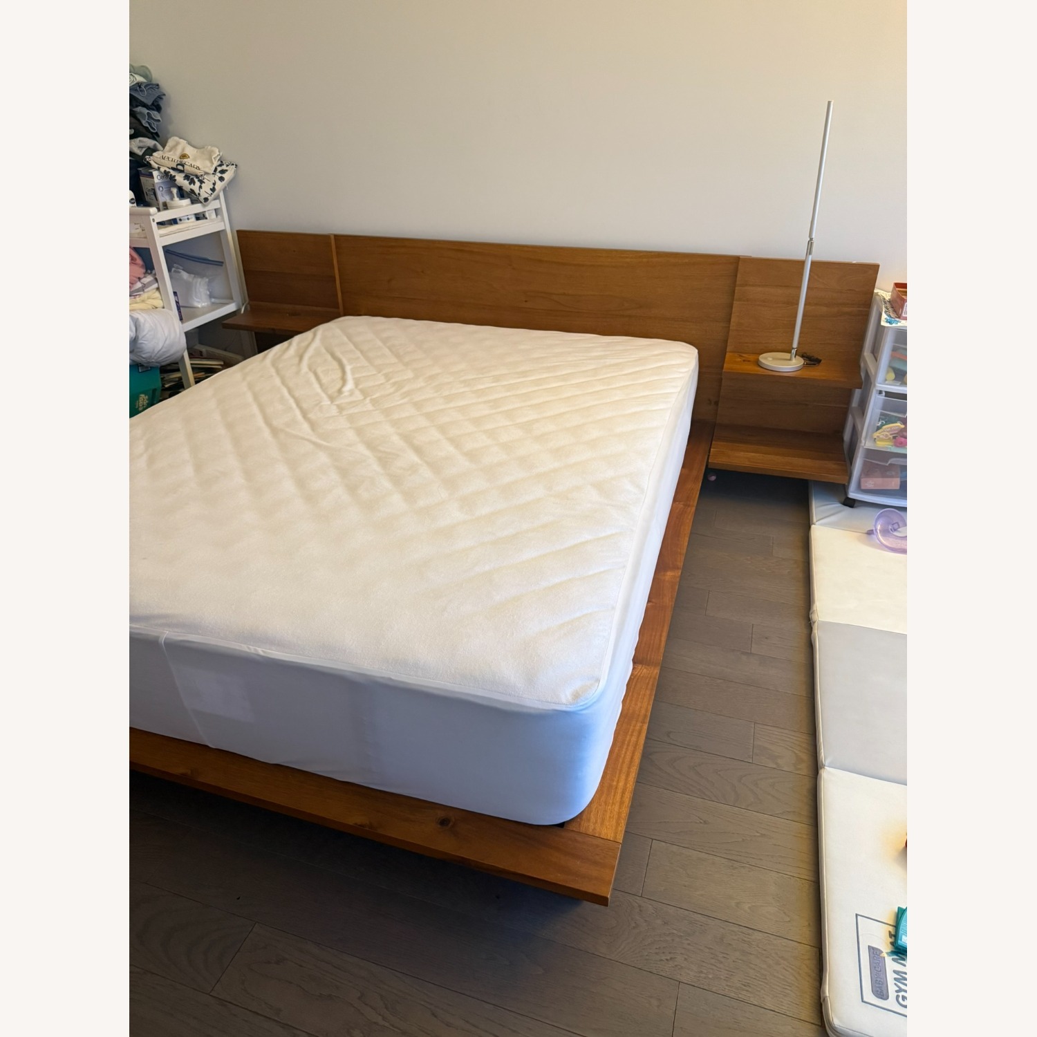 CB2 Andes Acacia Wood Platform Queen Bed with Nightstands - image-2
