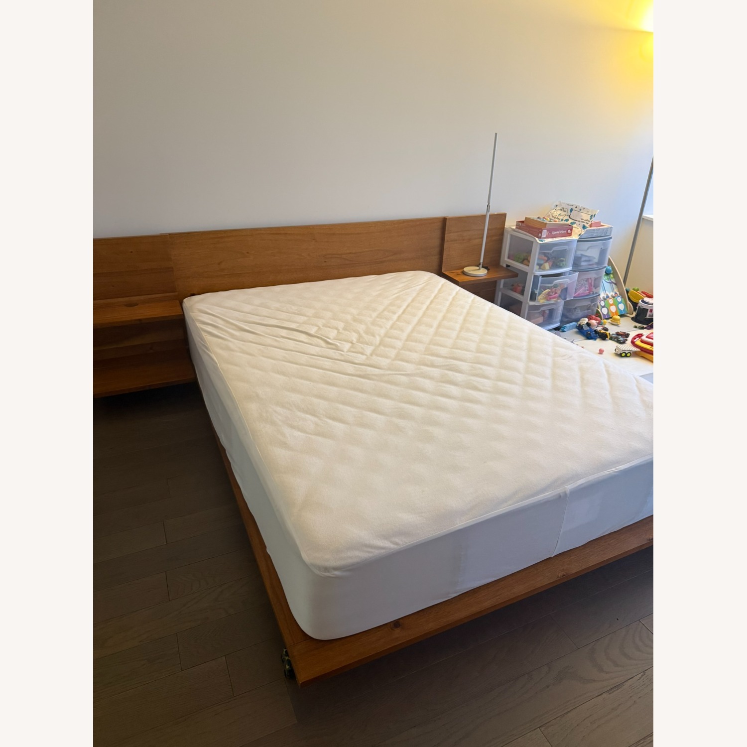 CB2 Andes Acacia Wood Platform Queen Bed with Nightstands - image-1