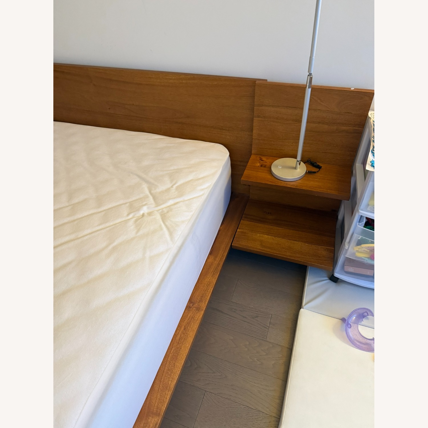 CB2 Andes Acacia Wood Platform Queen Bed with Nightstands - image-3