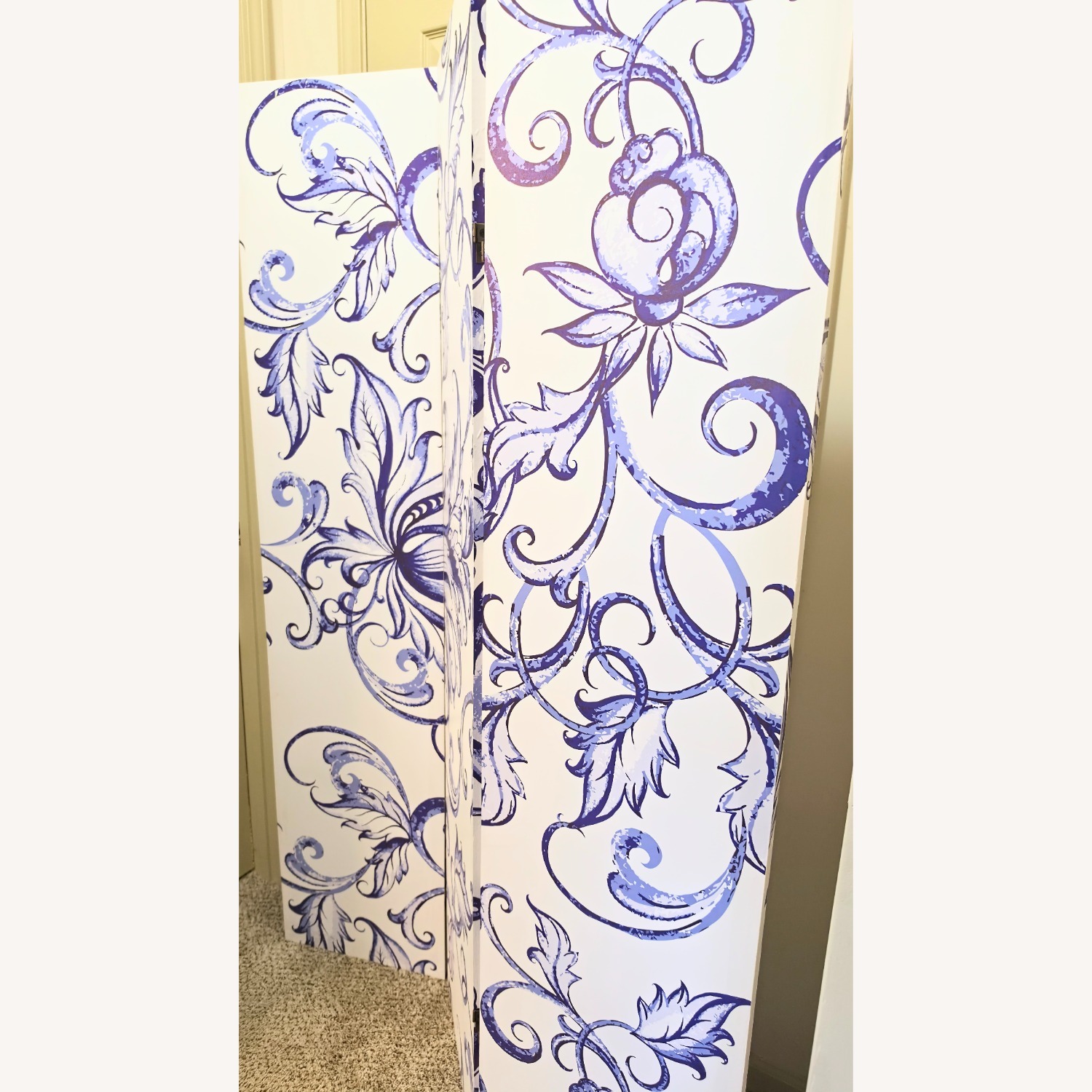 White Blue 3 Pannel Room Divider  - image-1