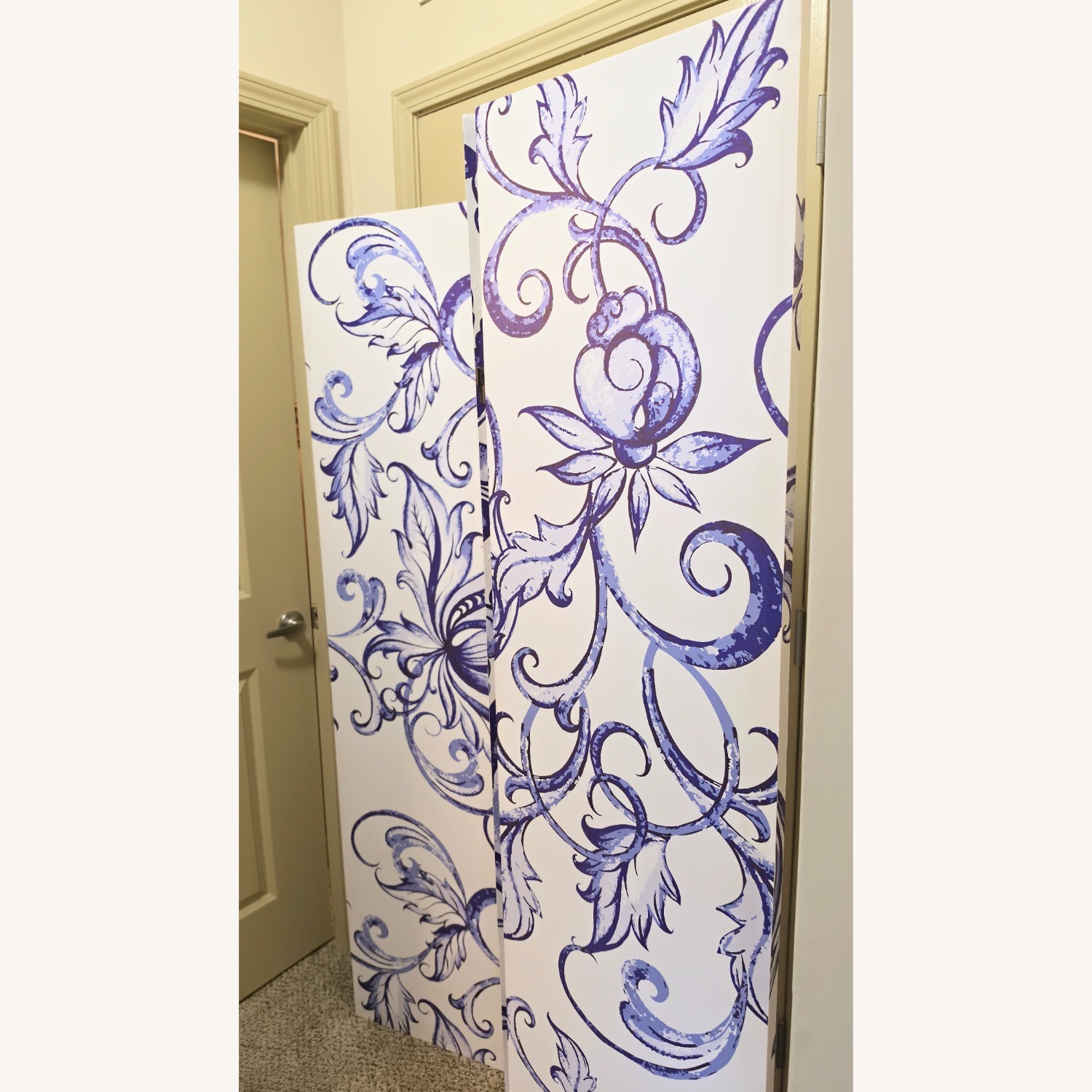 White Blue 3 Pannel Room Divider  - image-3
