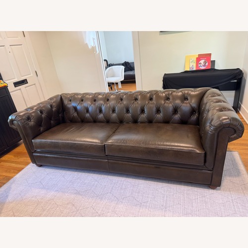 Used Pottery Barn Dark Brown Leather 2 Piece Sectional for sale on AptDeco
