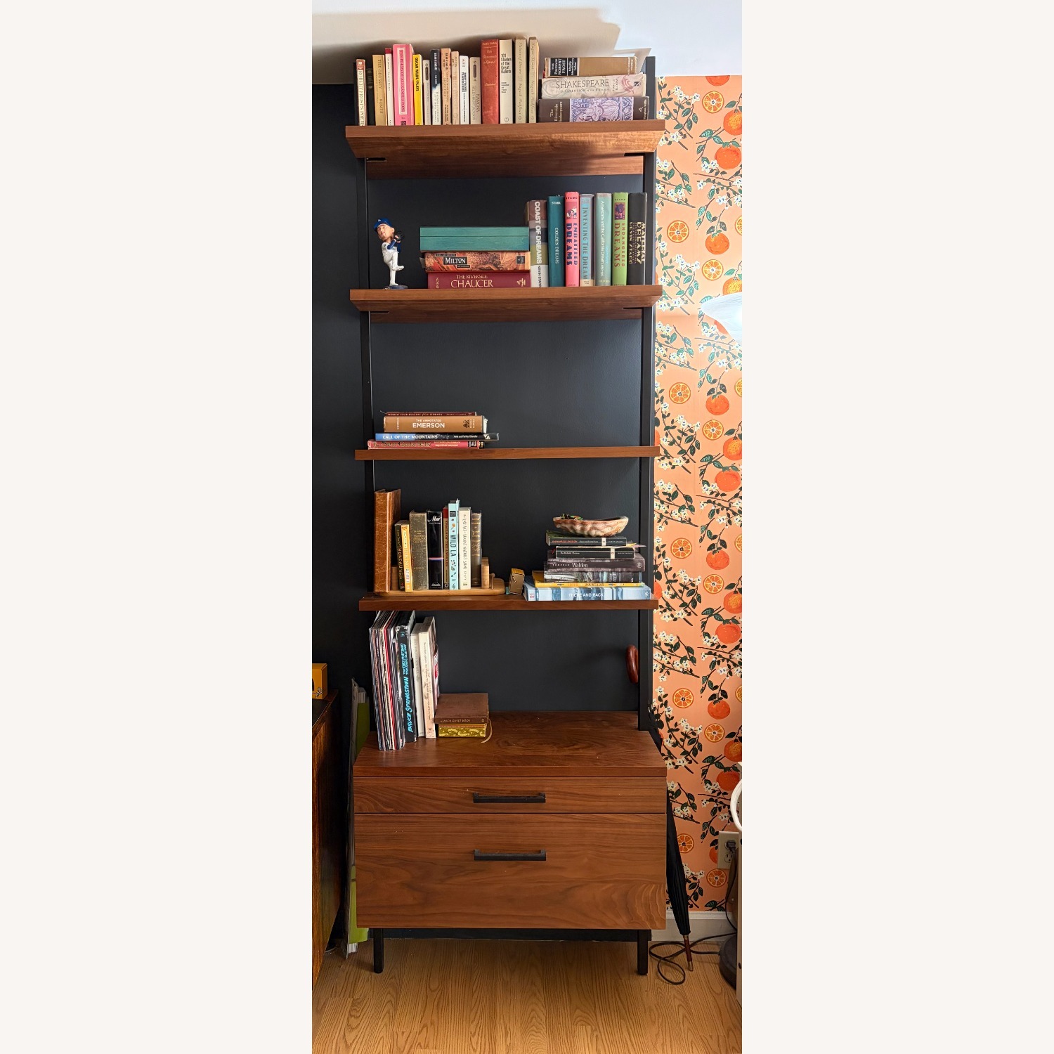 CB2 Helix 96" Dark Brown Wood Wall Shelf - image-1