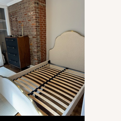 Used Anthropologie Natural Linen Queen Bed for sale on AptDeco