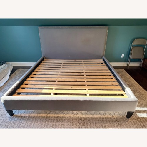 Used Crate & Barrel Upholstered Gray/Grey Fabric Bed for sale on AptDeco