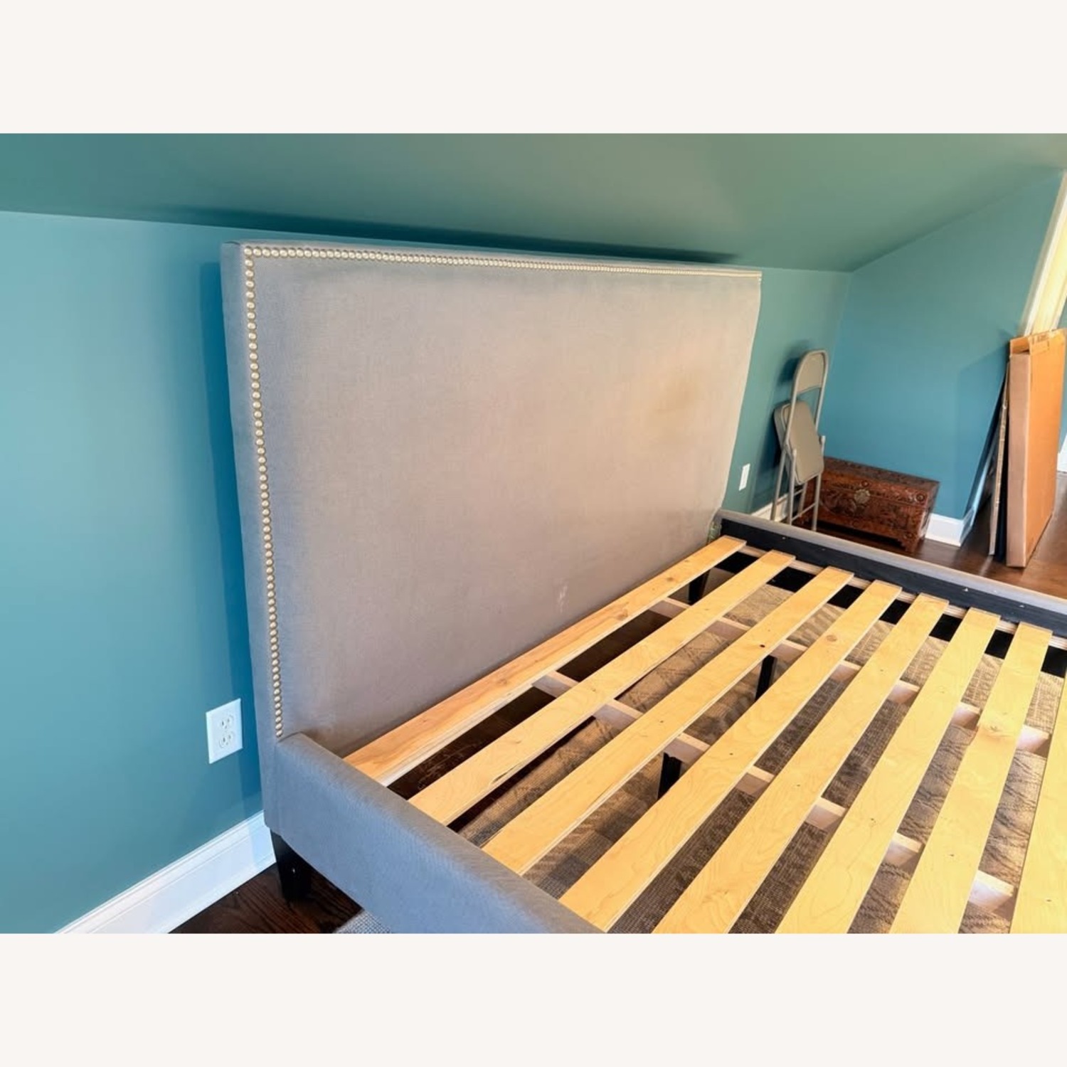 Crate & Barrel Upholstered Gray/Grey Fabric Bed - image-6