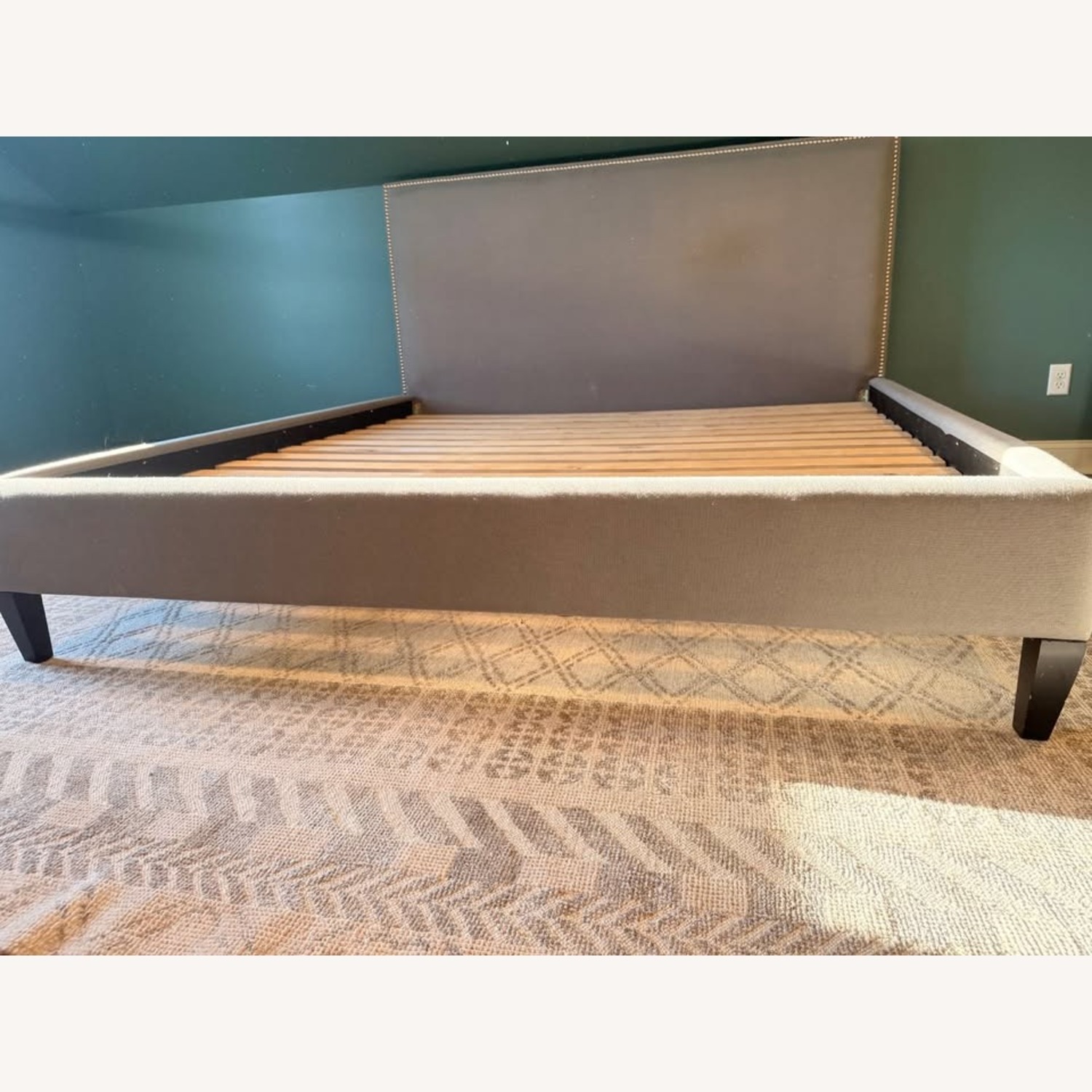 Crate & Barrel Upholstered Gray/Grey Fabric Bed - image-4