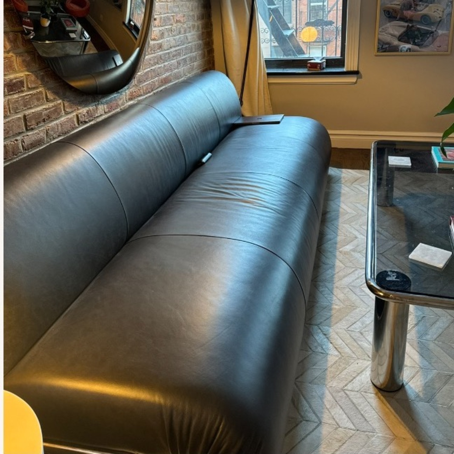CB2 Hada Black Leather 3+ Seater Sofa - image-3