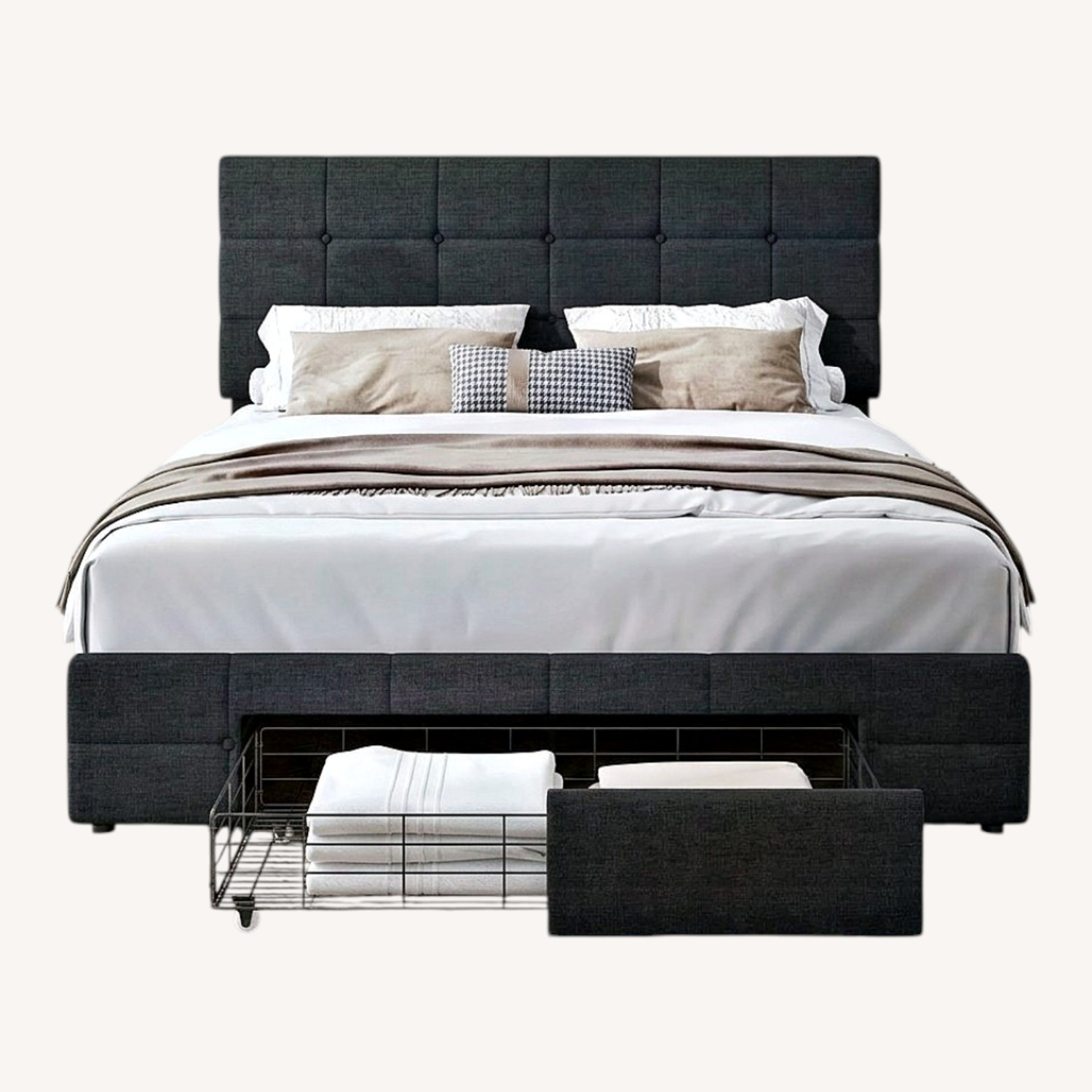 Queen Bed Frame with Adjustable Headboard - image-0