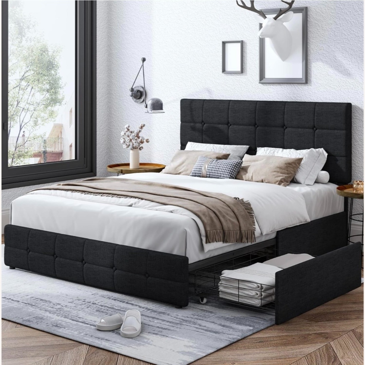 Queen Bed Frame with Adjustable Headboard - image-1