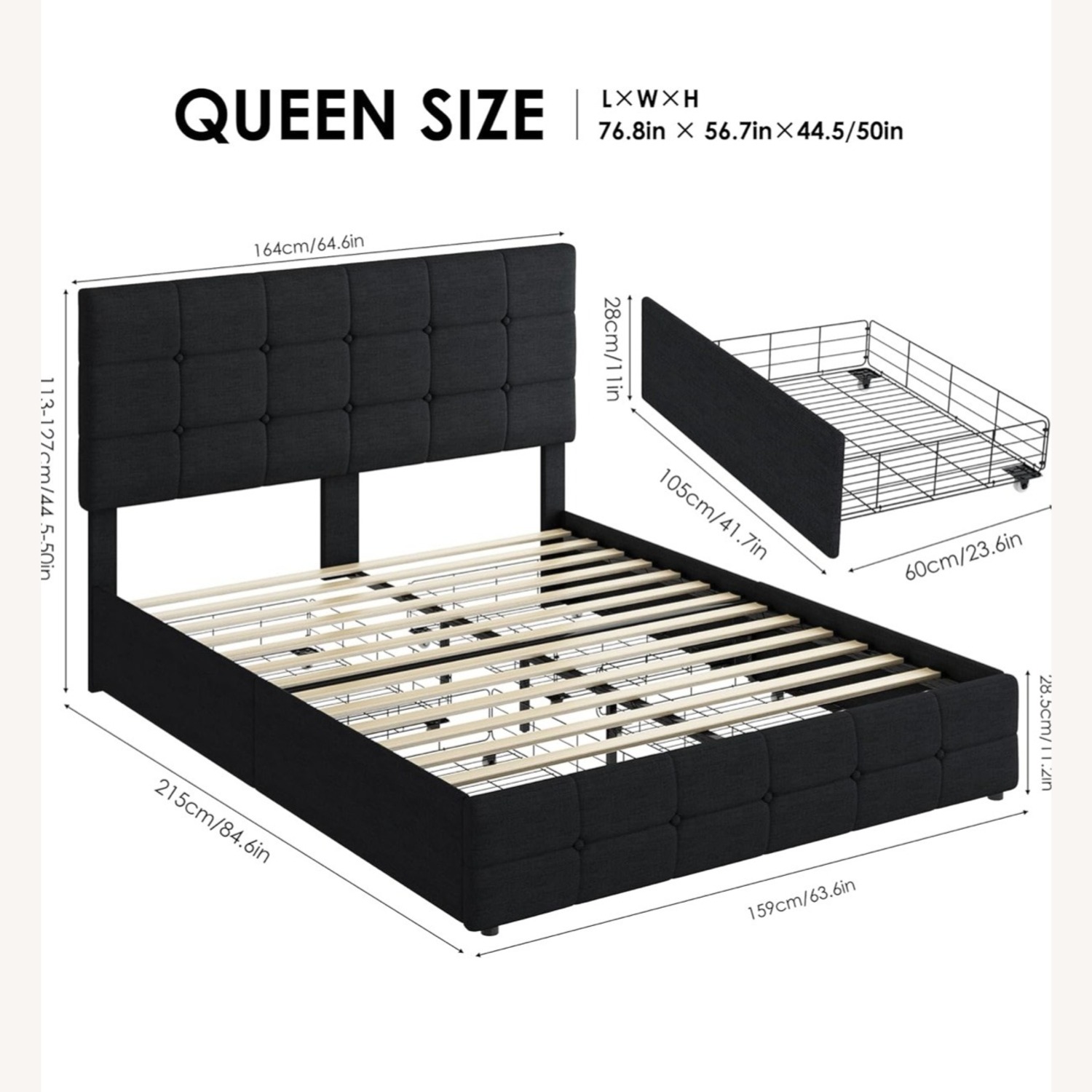 Queen Bed Frame with Adjustable Headboard - image-2