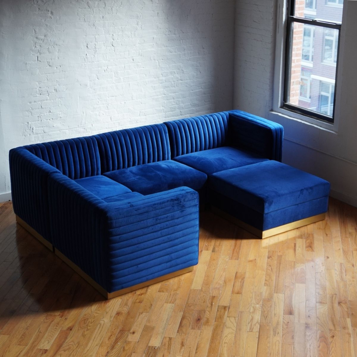 Blue Velvet 3+ Piece Sectional - image-3