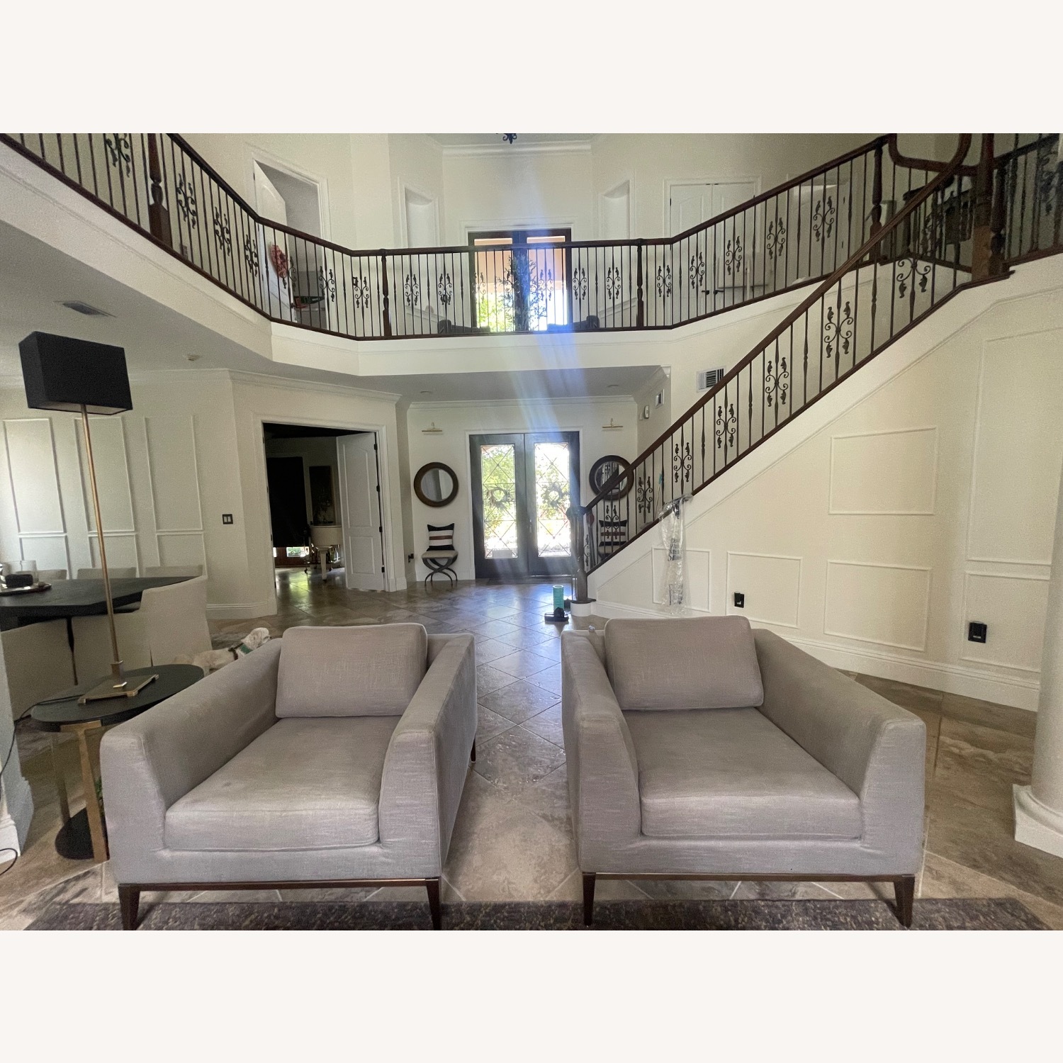 Restoration Hardware Light Gray Fabric Armchair - image-1