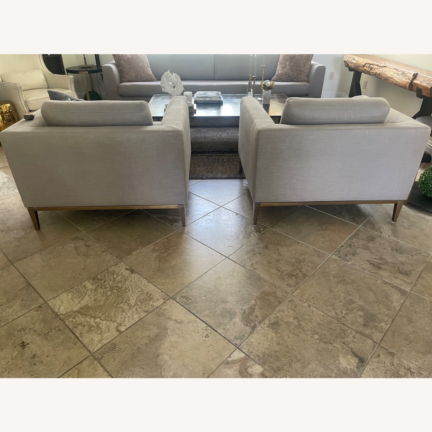 Restoration Hardware Light Gray Fabric Armchair - image-4