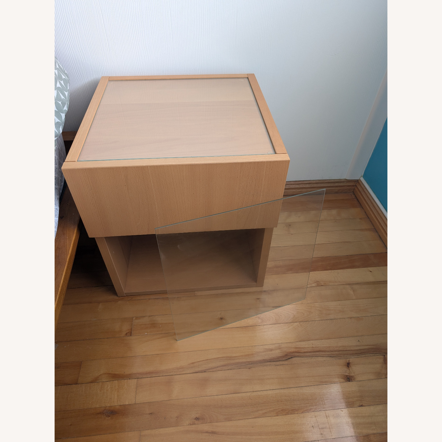 Wood Nightstand With Glass Top - image-6