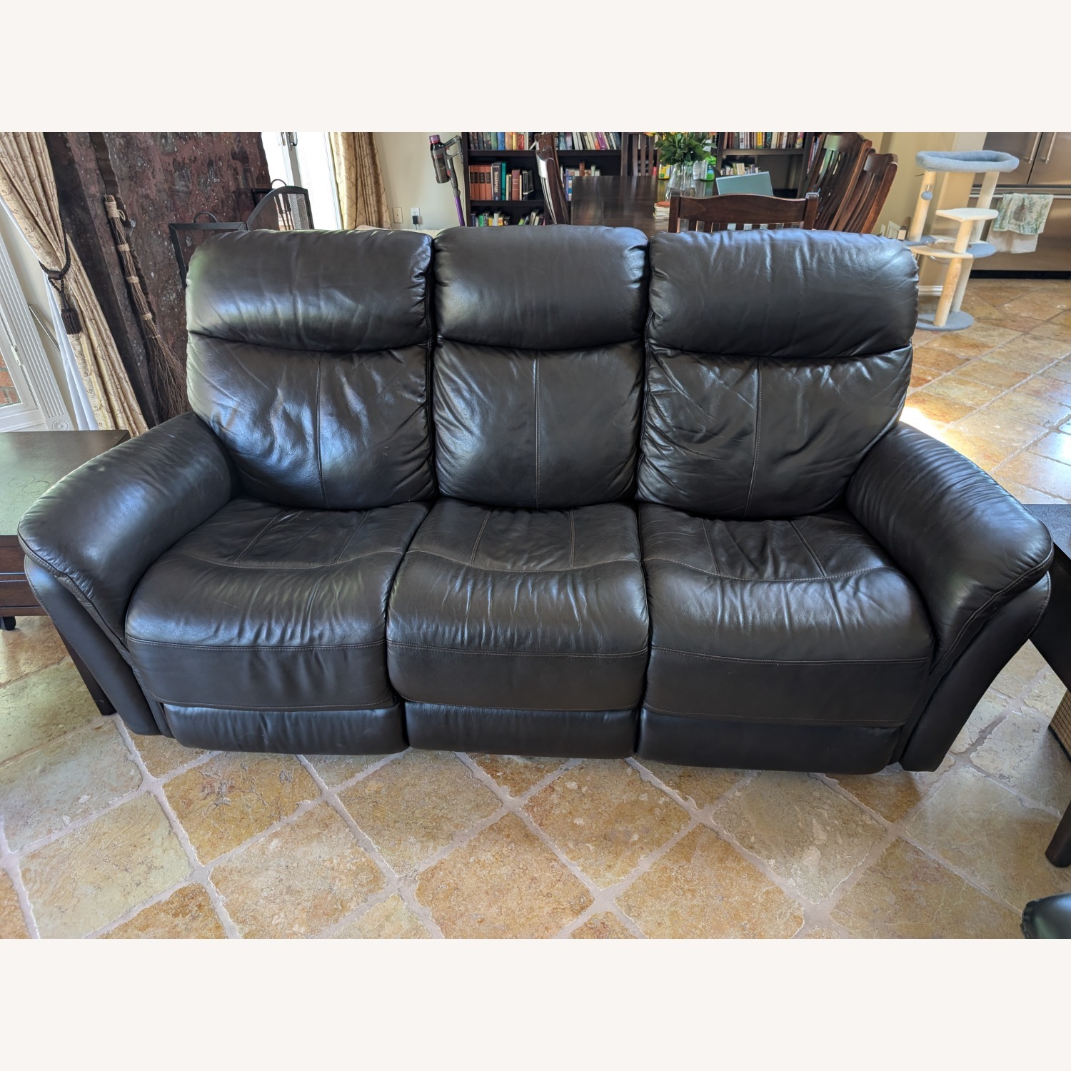 Black Leather 3+ Seater Sofa - image-1
