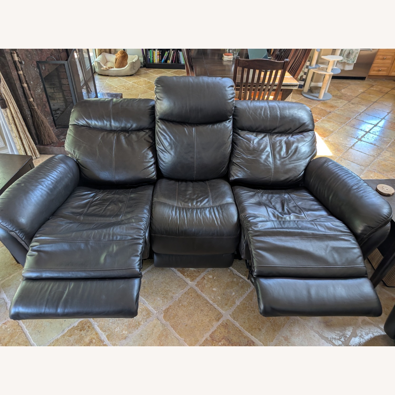 Black Leather 3+ Seater Sofa - image-2