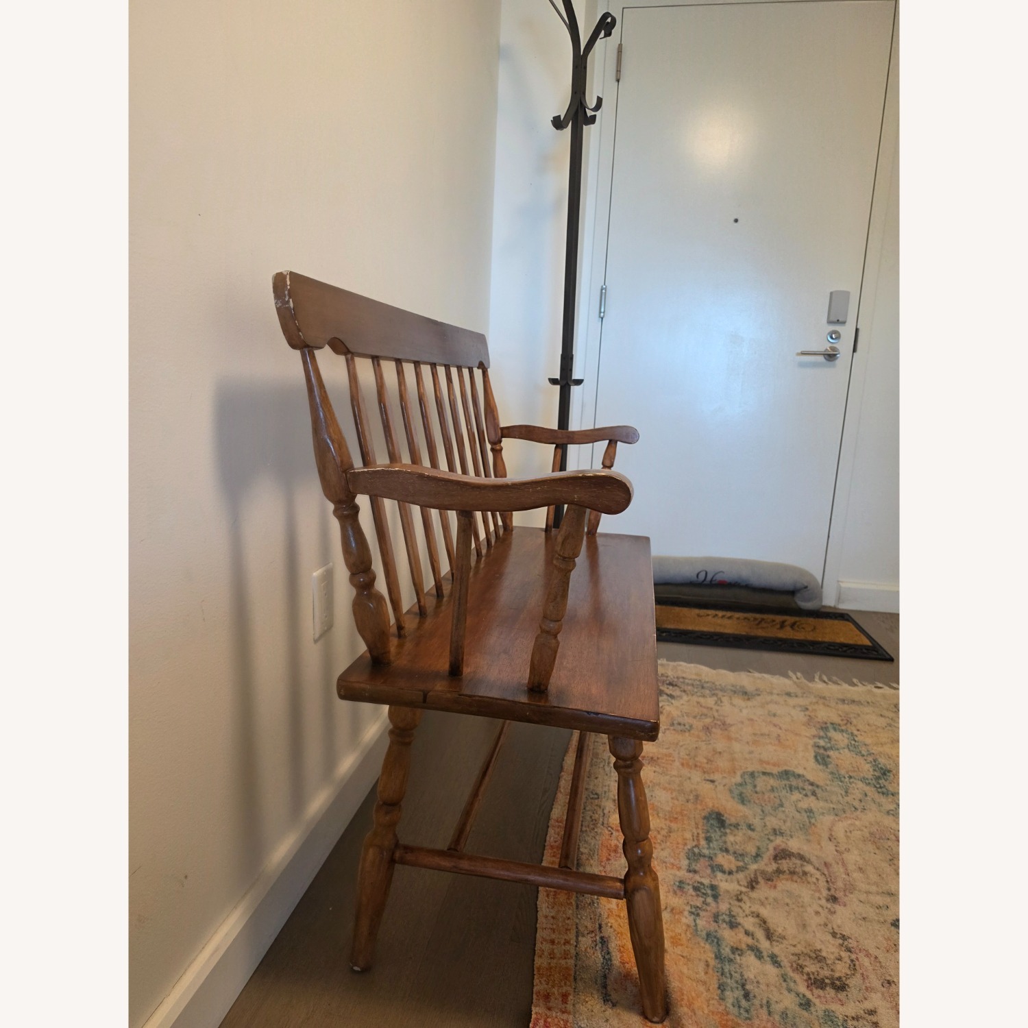 Antique Light Brown Wood Bench - image-2