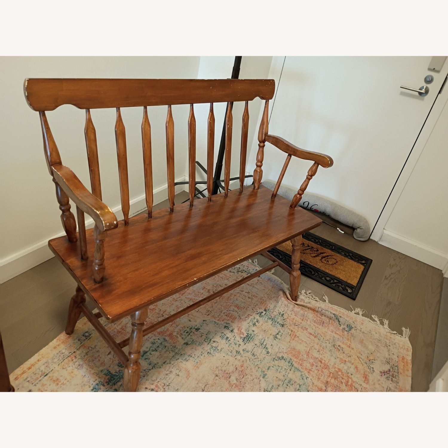 Antique Light Brown Wood Bench - image-1