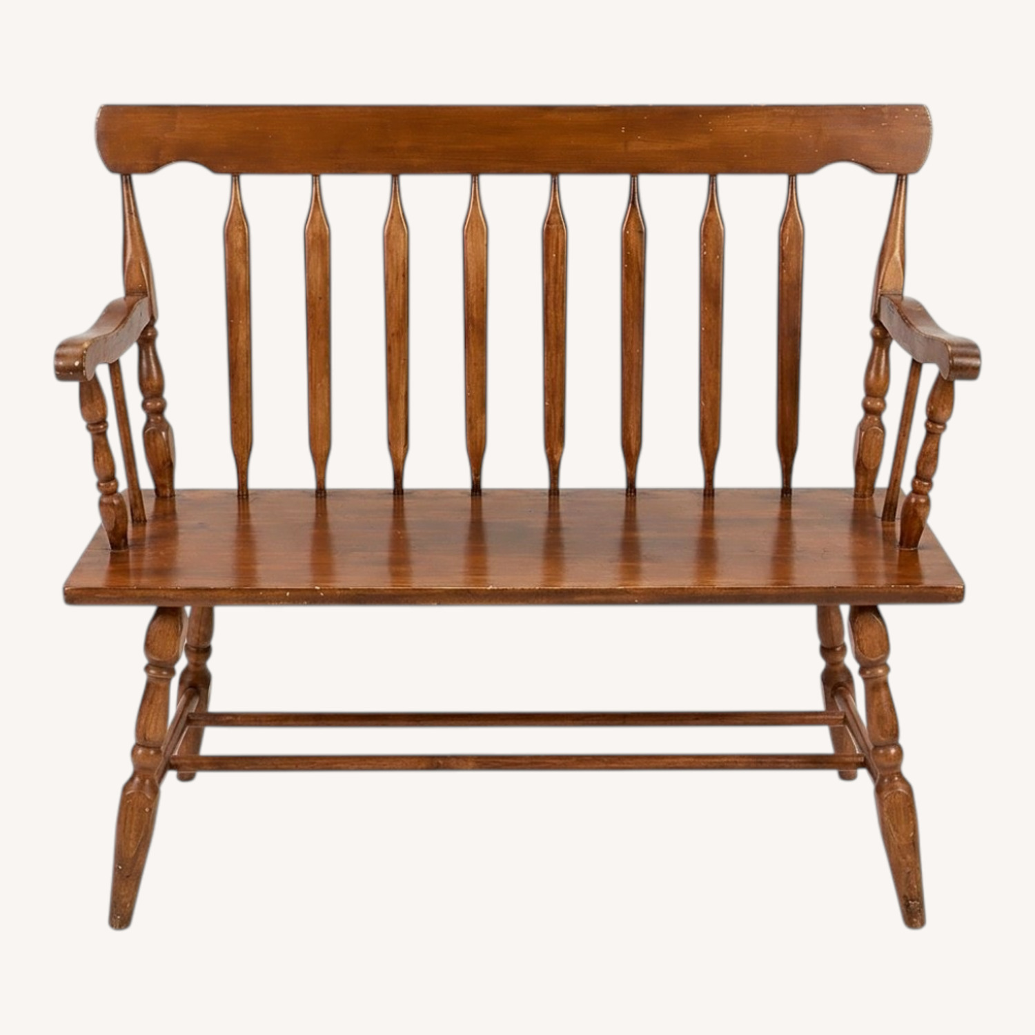 Antique Light Brown Wood Bench - image-0