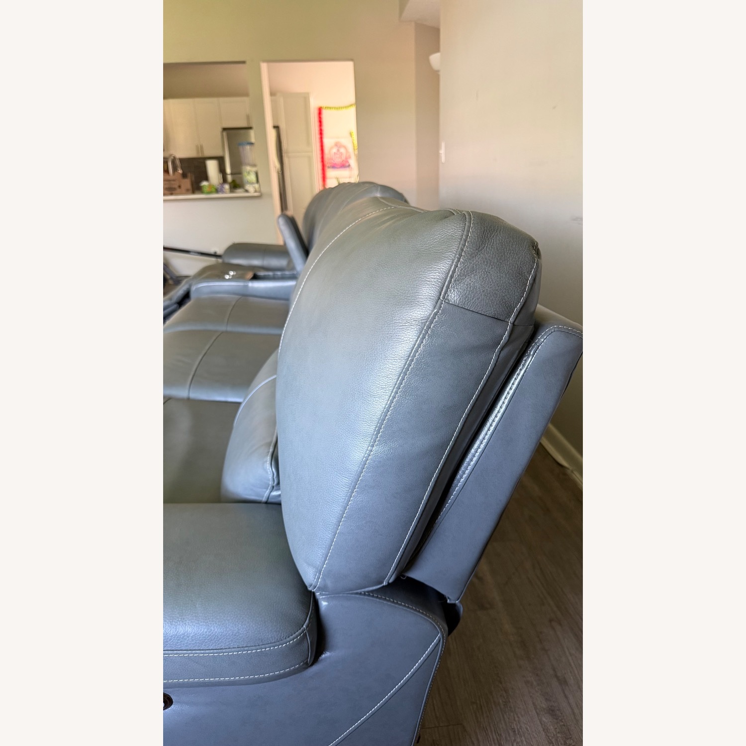 Large Gray Leather Power Reclining Sofa 4 Seats - image-3