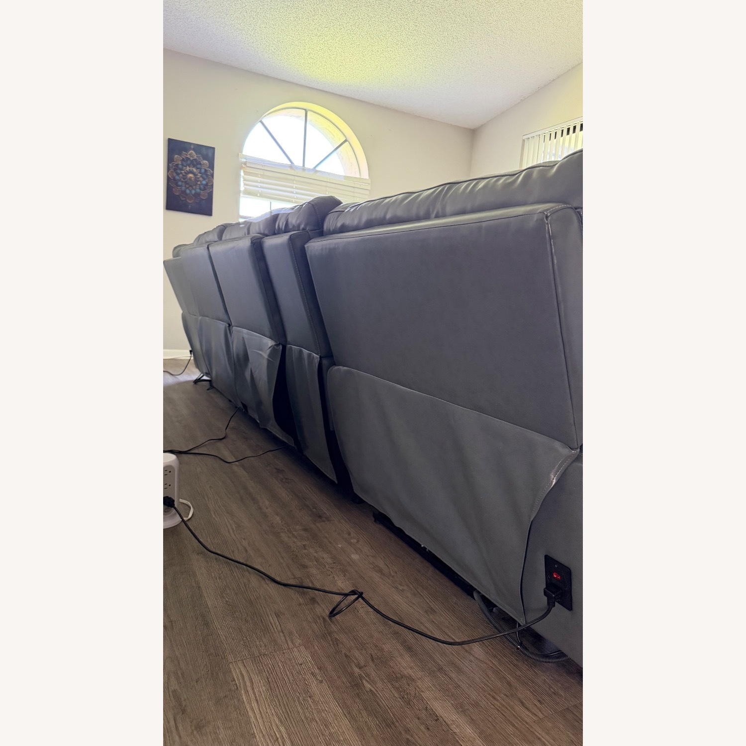 Large Gray Leather Power Reclining Sofa 4 Seats - image-11