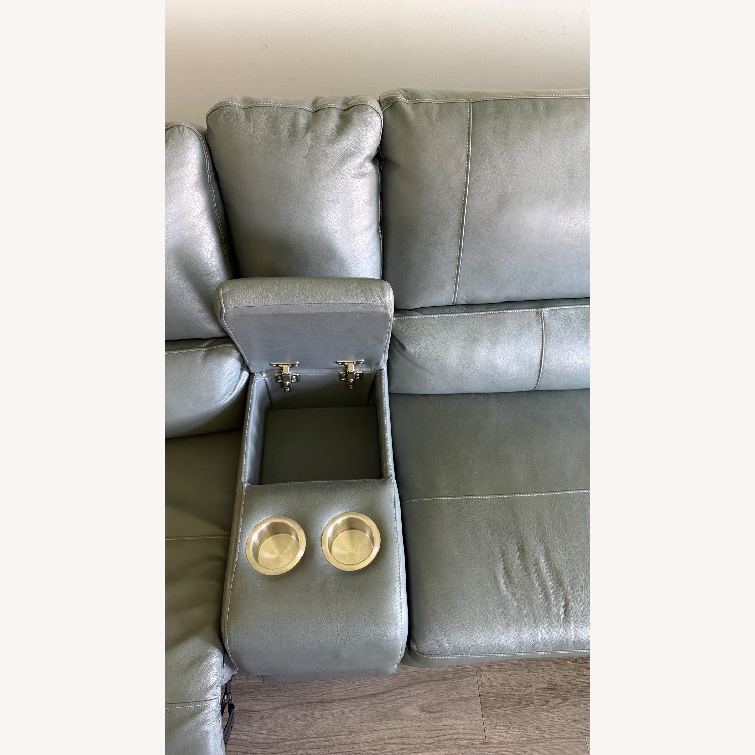 Large Gray Leather Power Reclining Sofa 4 Seats - image-12