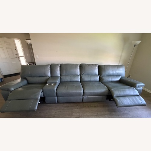 Used Large Gray Leather Power Reclining Sofa 4 Seats for sale on AptDeco