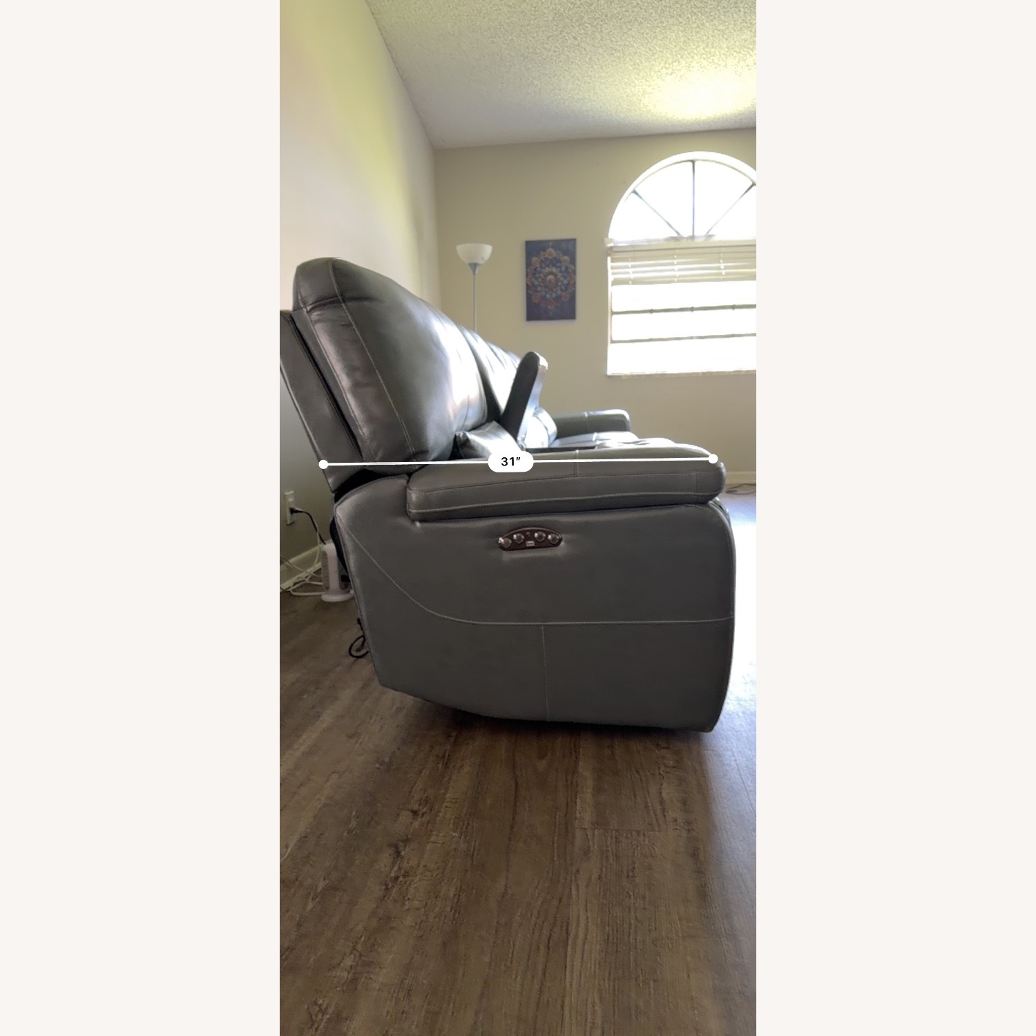 Large Gray Leather Power Reclining Sofa 4 Seats - image-9
