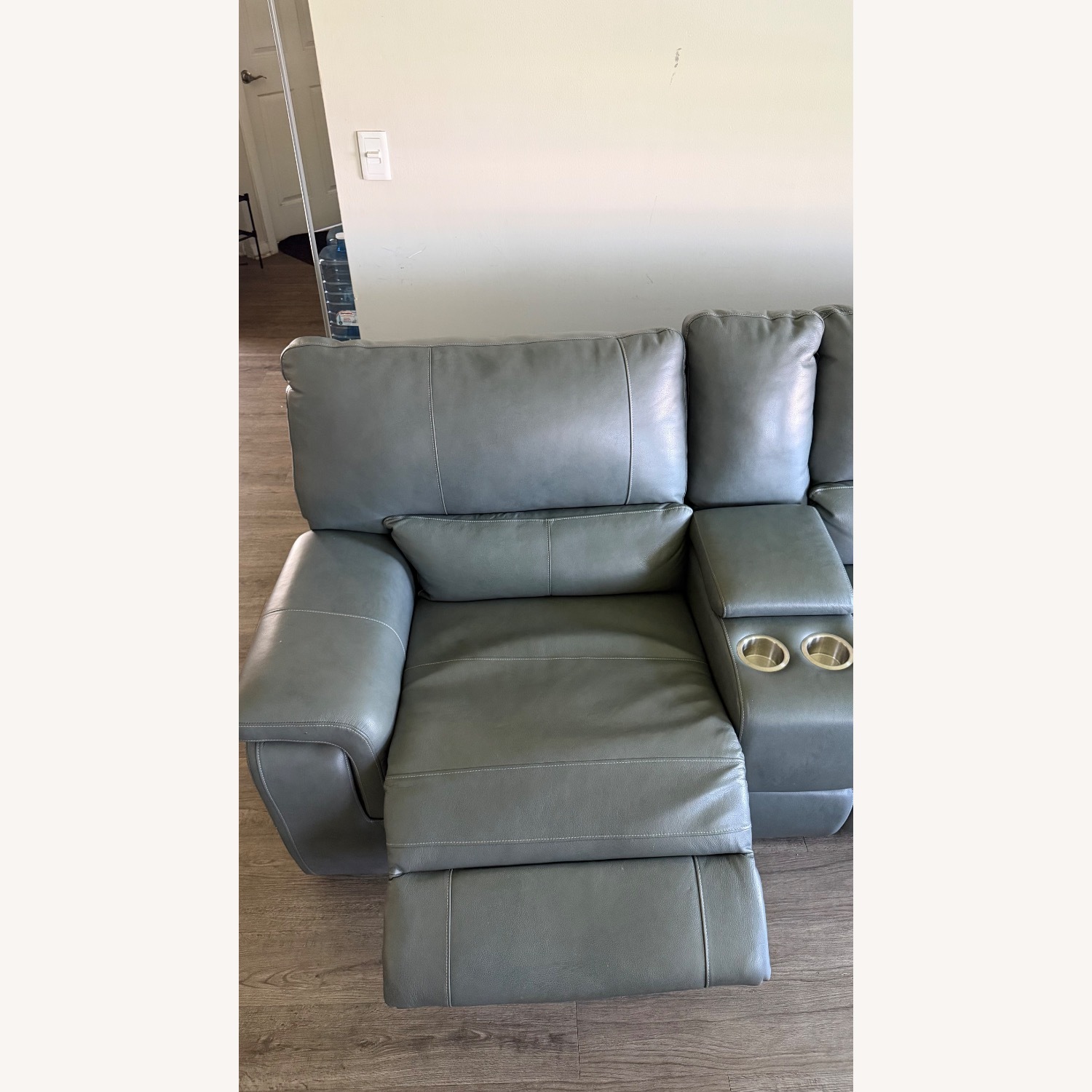 Large Gray Leather Power Reclining Sofa 4 Seats - image-6