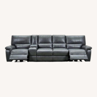 Large Gray Leather Power Reclining Sofa 4 Seats