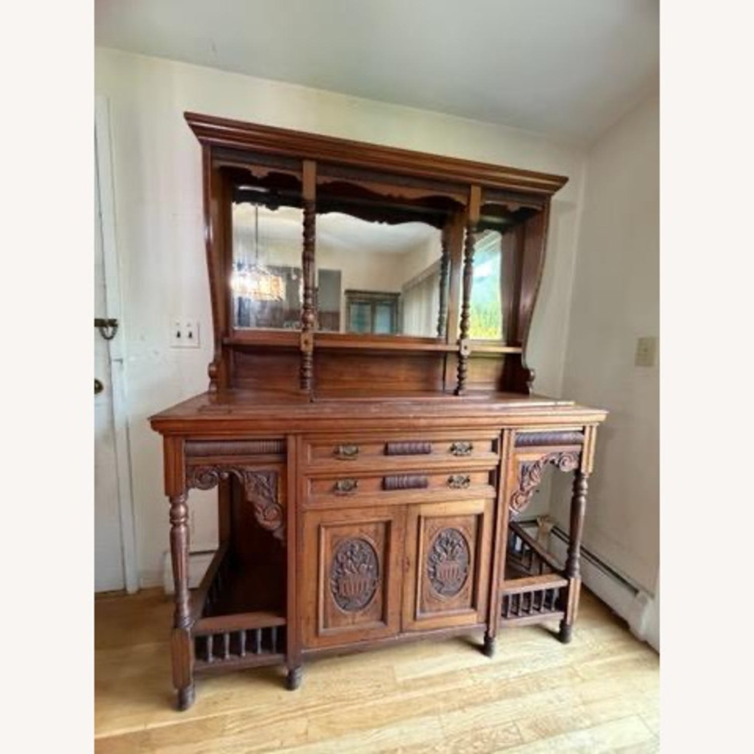 Vintage/Antique Dark Brown Wood Wall Unit - image-1