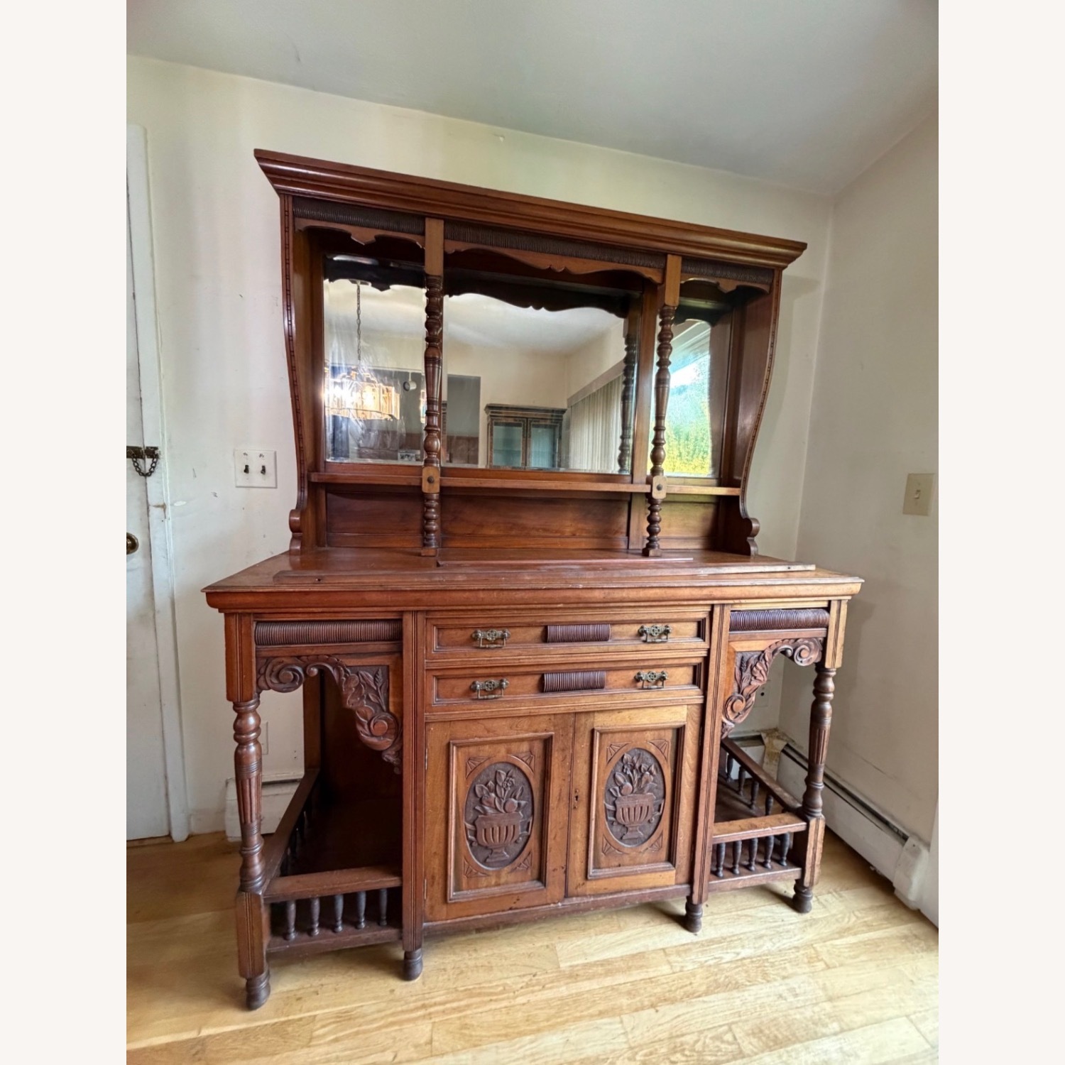 Vintage/Antique Dark Brown Wood Wall Unit - image-3
