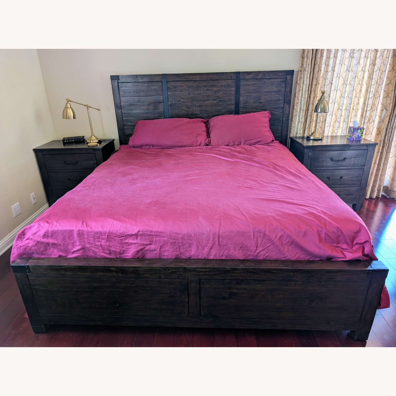 Dark Brown Rustic Farmhouse King Bed - image-1