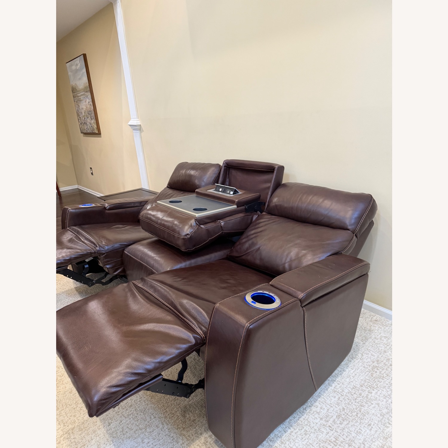 Macy's Dark Brown Leather power reclining Sofa - image-2