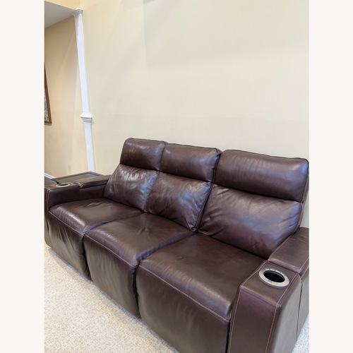 Used Macy's Dark Brown Leather power reclining Sofa for sale on AptDeco