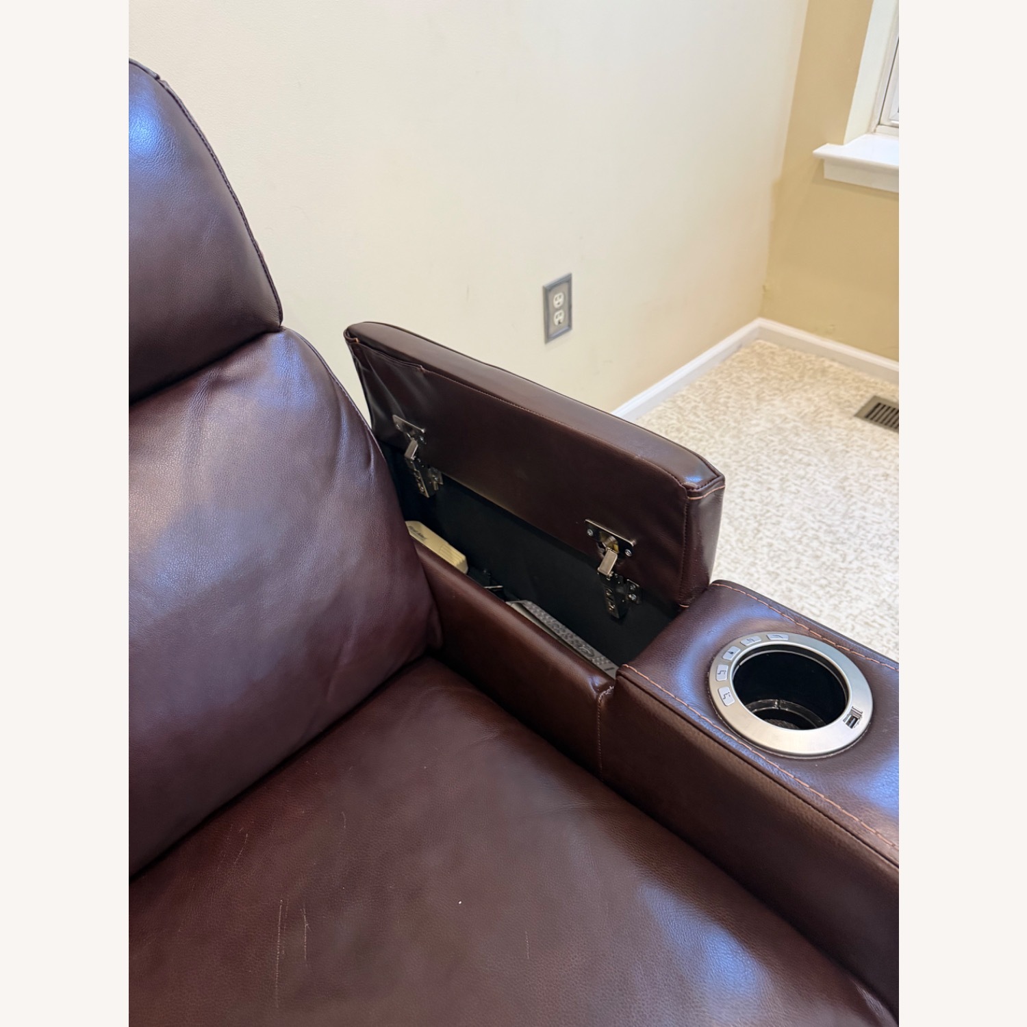 Macy's Dark Brown Leather power reclining Sofa - image-3