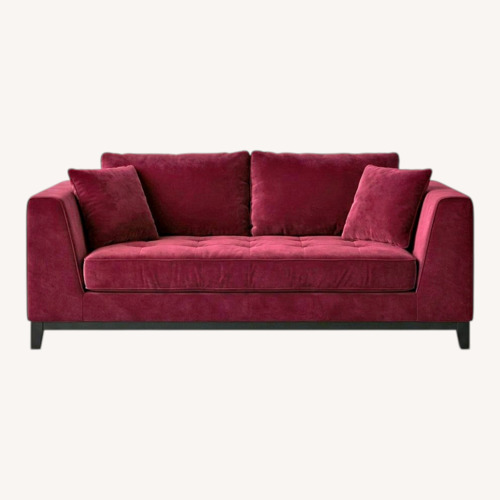 Used Macy's Deep Seat Tufted Loveseat – Wine Red Velvet for sale on AptDeco