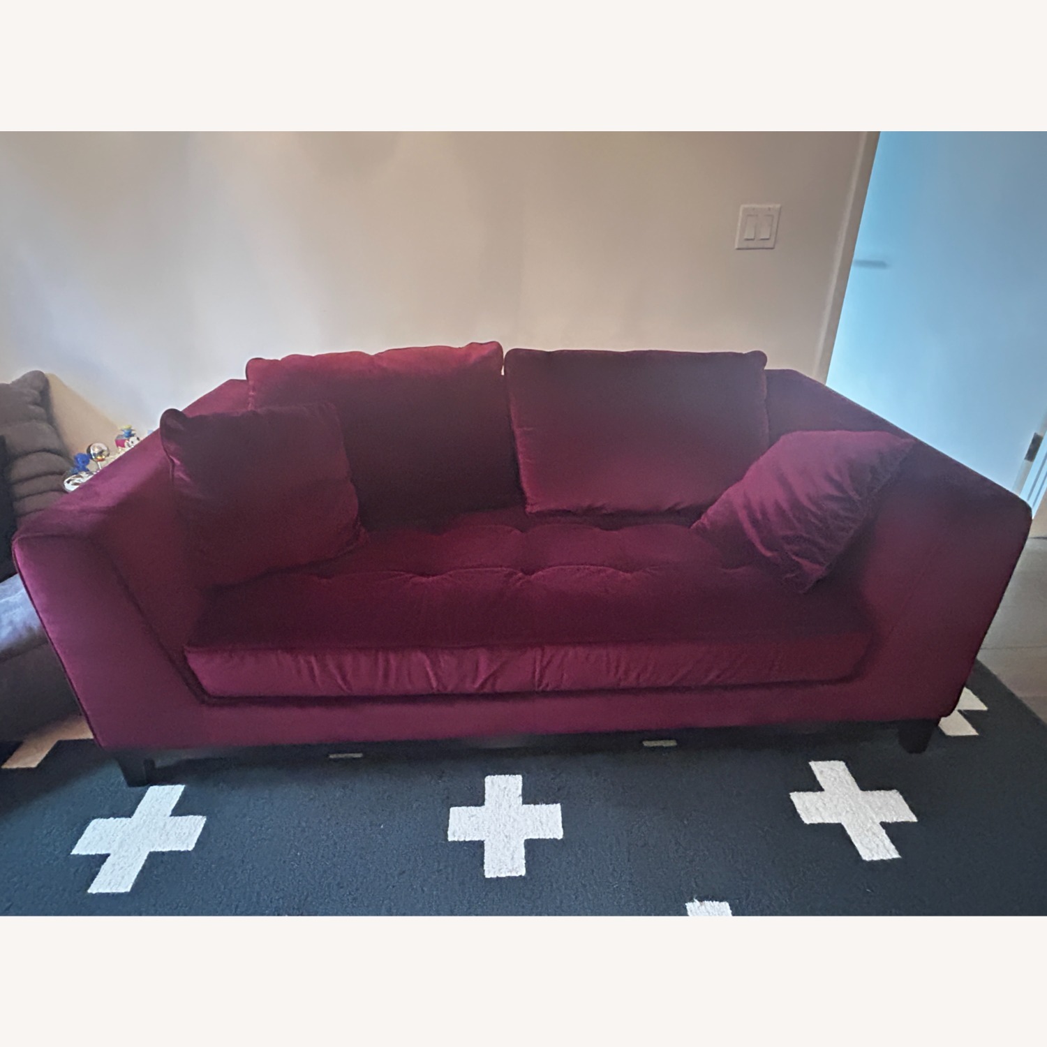 Macy's Deep Seat Tufted Loveseat – Wine Red Velvet - image-1