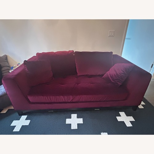 Used Macy's Deep Seat Tufted Loveseat – Wine Red Velvet for sale on AptDeco