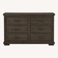 Dark Brown Wood Dresser with 6 Drawers