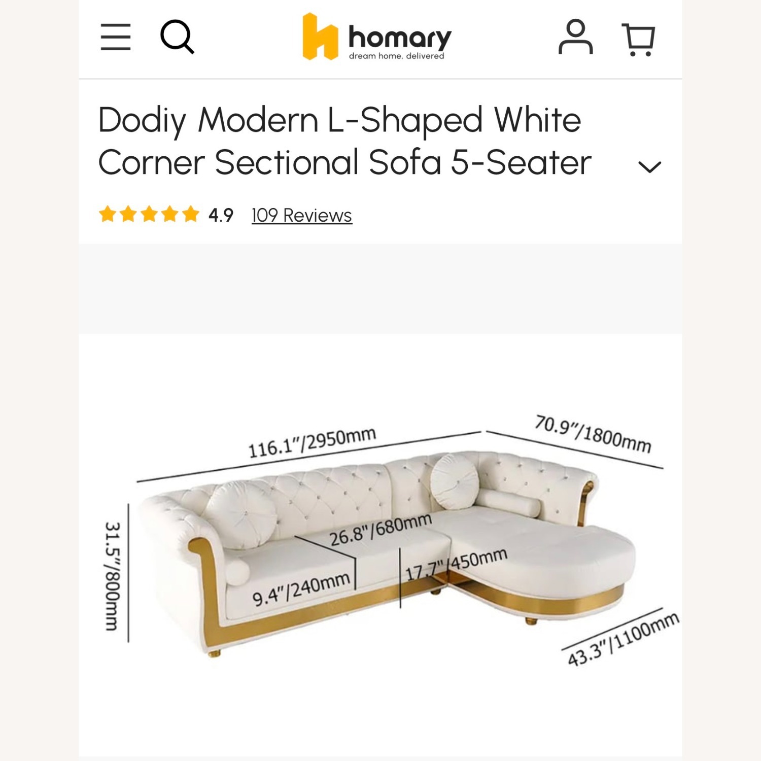 Amazon Modern L-Shaped White Sectional Sofa - image-7