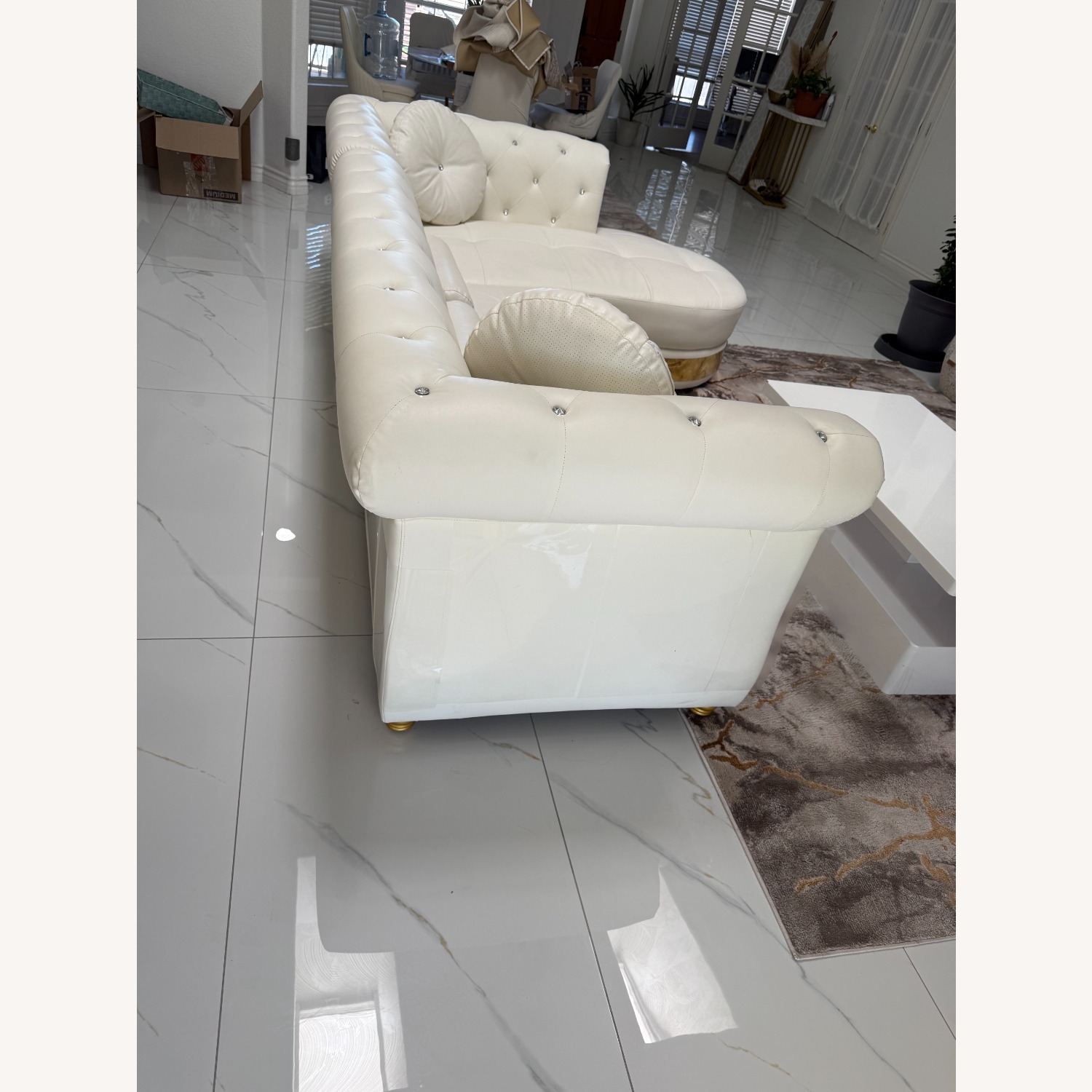 Amazon Modern L-Shaped White Sectional Sofa - image-6