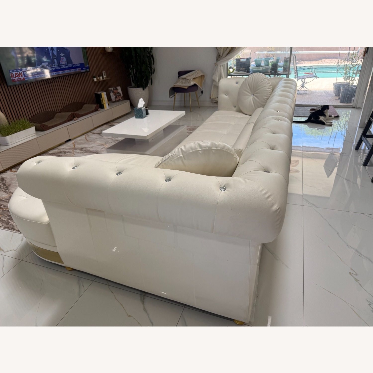 Amazon Modern L-Shaped White Sectional Sofa - image-3