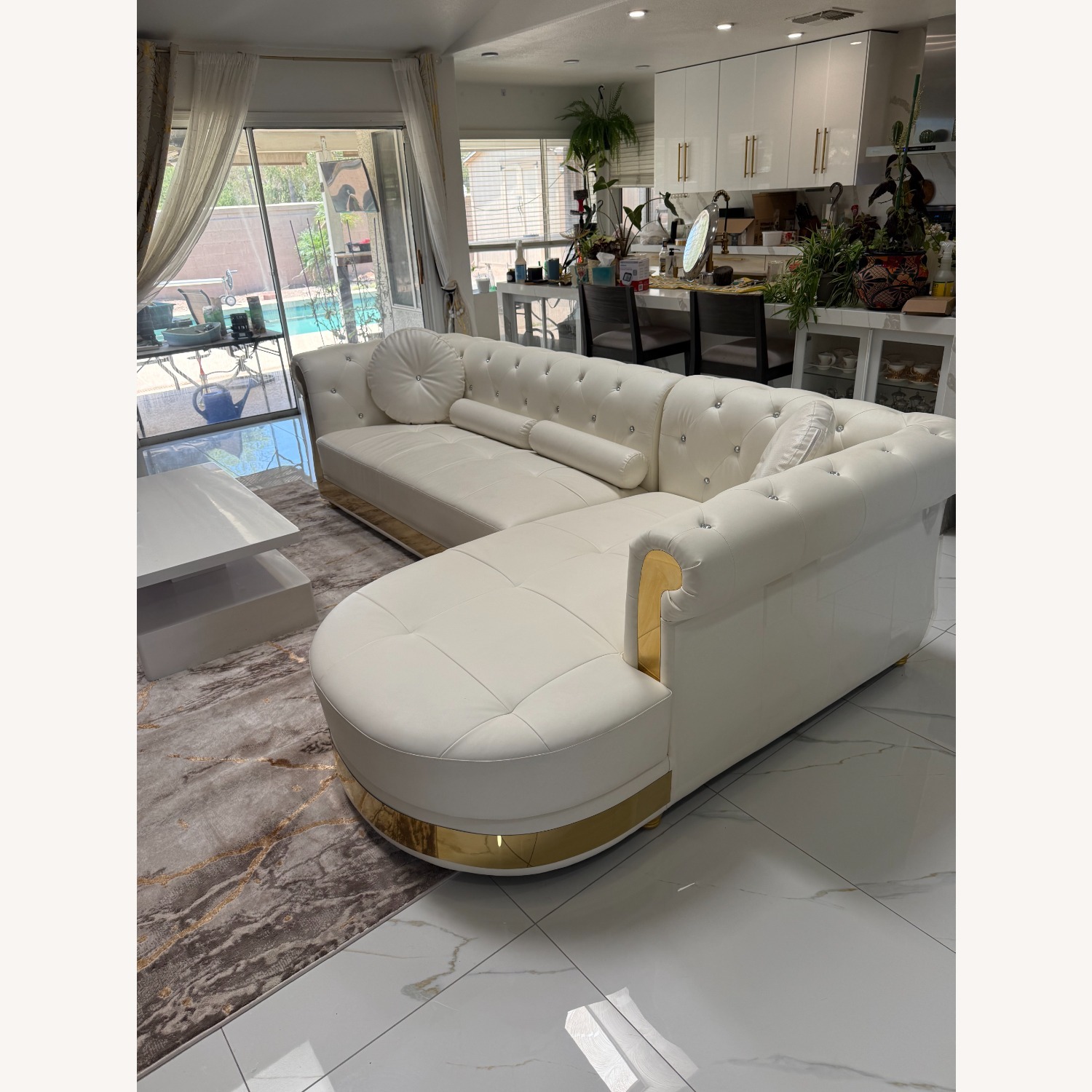 Amazon Modern L-Shaped White Sectional Sofa - image-2