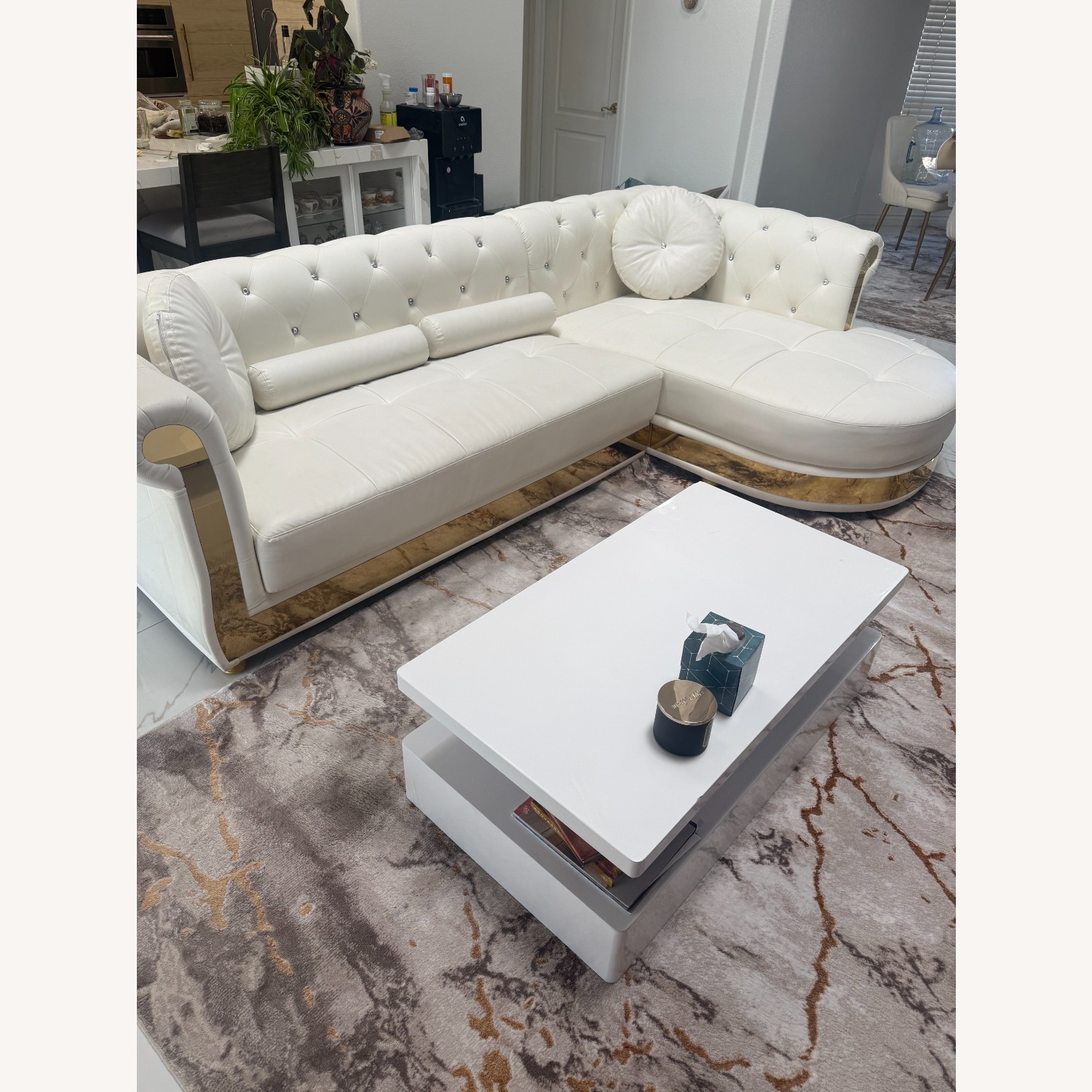 Amazon Modern L-Shaped White Sectional Sofa - image-1